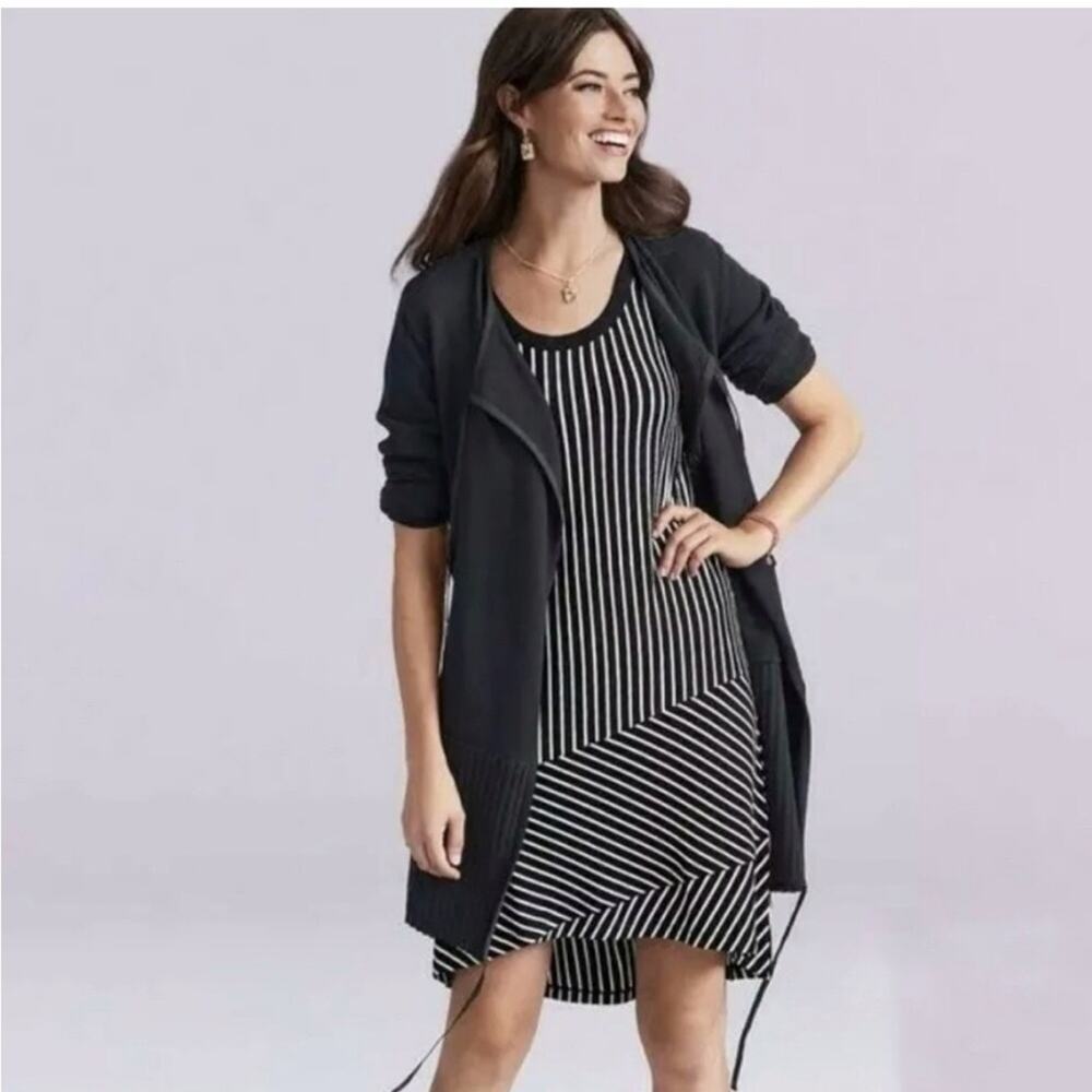 Cabi ATC Wink black white mixed stripe sleeveless knit tank dress Small #5946